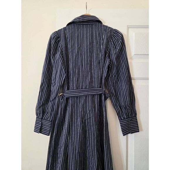 Ulla Johnson Athena Blue Striped Midi Belted Dress 2 - Picture 9 of 10